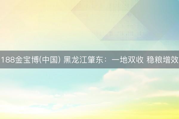 188金宝博(中国) 黑龙江肇东：一地双收 稳粮增效
