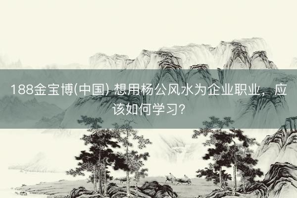 188金宝博(中国) 想用杨公风水为企业职业，应该如何学习？